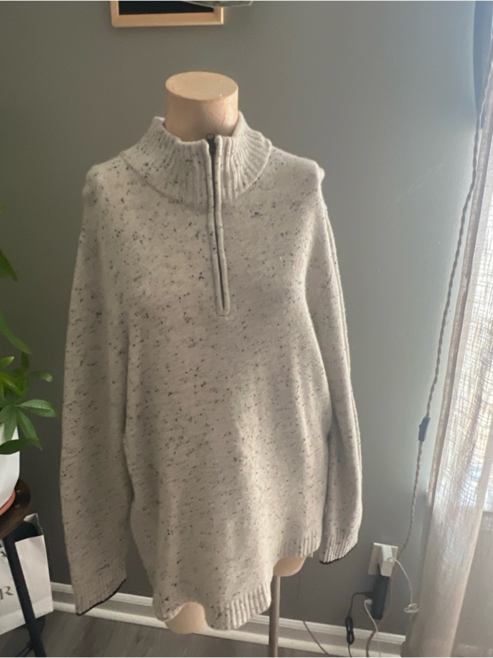 Robert Graham Light Gray Flecked Half-Zip Wool Sweater size XXL